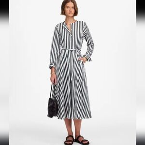 Madewell Tie-Waist Button Front Midi Shirtdress Forest Green And White Stripes 4